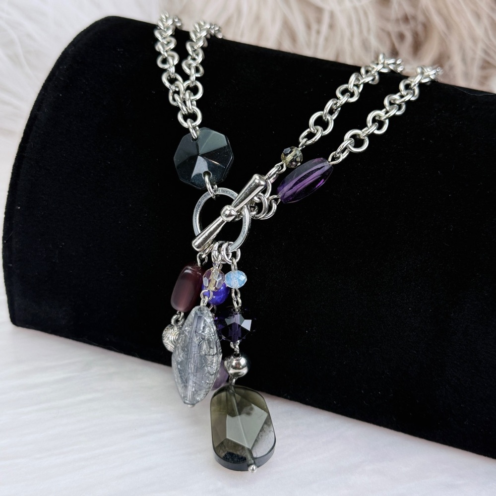 Vintage Silvertone and Purple charm beaded accent Necklace